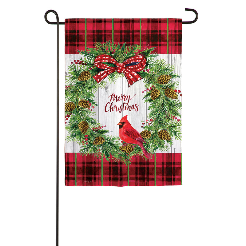 Christmas Cardinal Wreath Garden Textured Suede Flag,14es9381