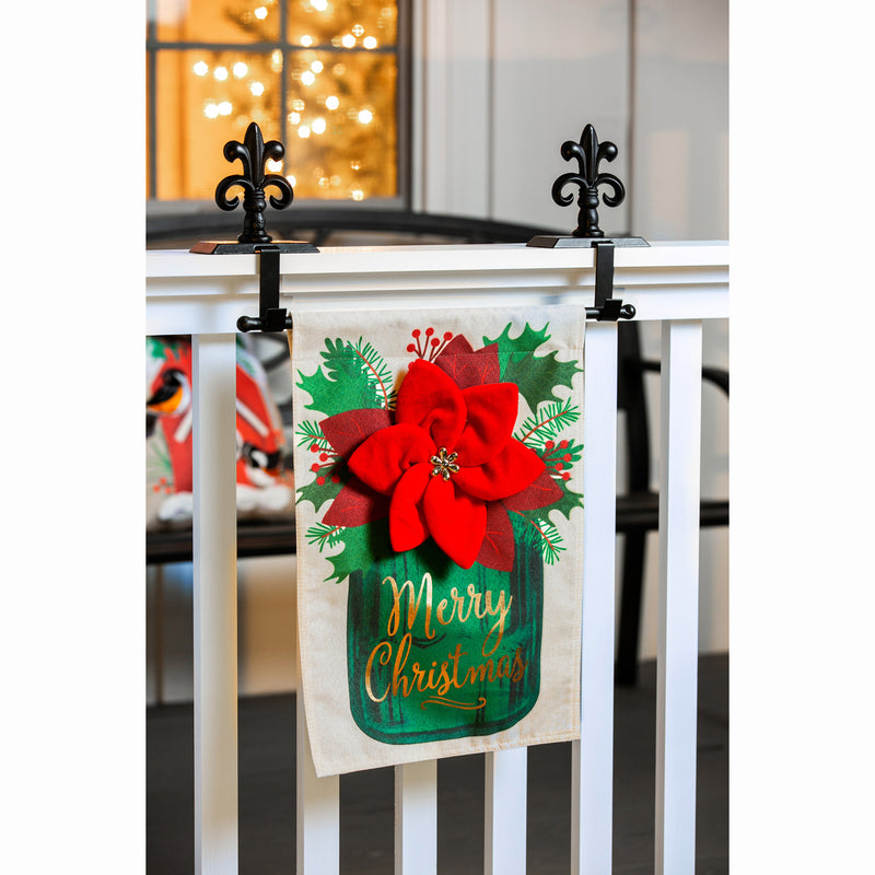 Poinsettia Mason Jar Garden Linen Flag,14l8613bl