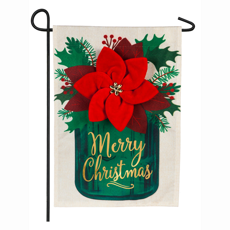 Poinsettia Mason Jar Garden Linen Flag,14l8613bl