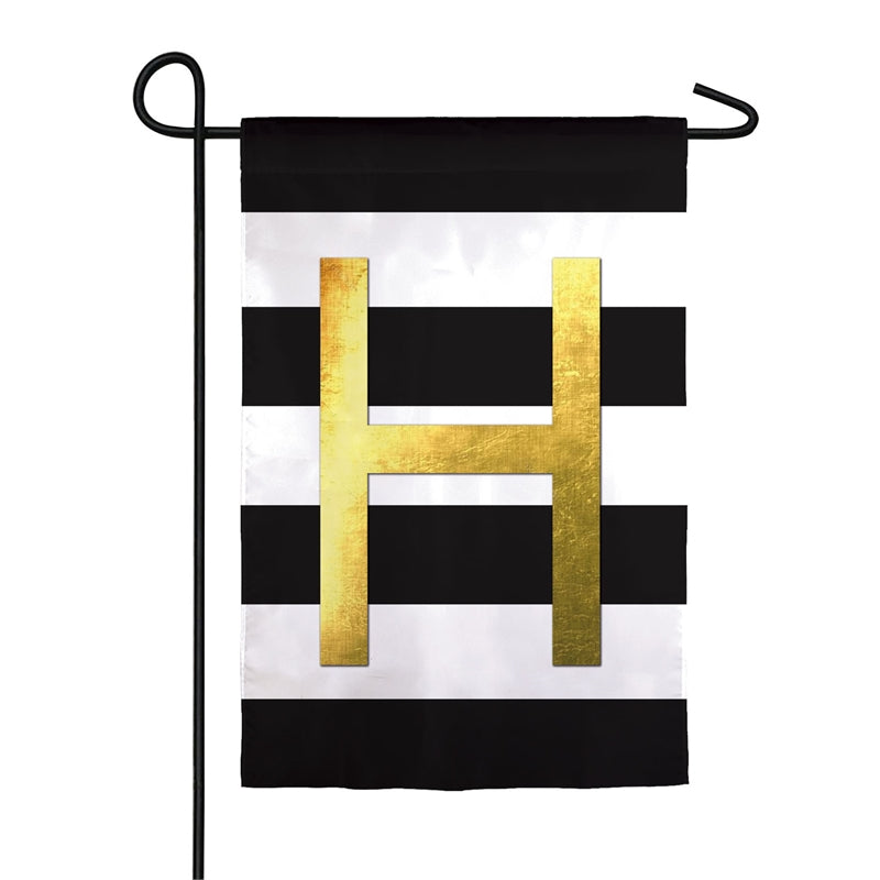 Stripe Metallic Monogram Garden Linen Flag, Letter H,14l8840blh