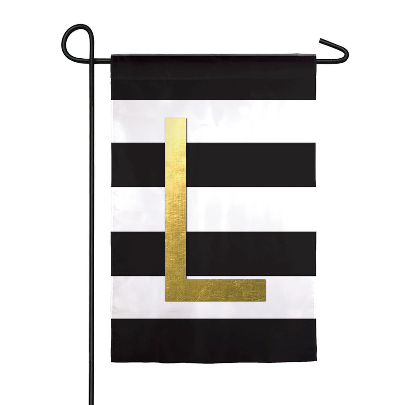 Stripe Metallic Monogram Garden Linen Flag, Letter L,14l8840bll