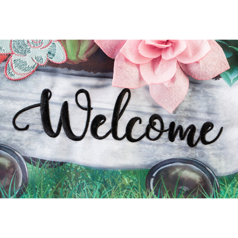 Galvanized Wagon with Succulents Garden Linen Flag,14l8897bl