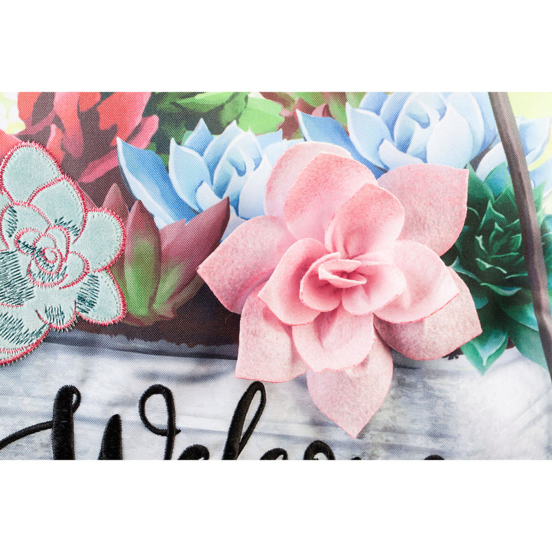 Galvanized Wagon with Succulents Garden Linen Flag,14l8897bl