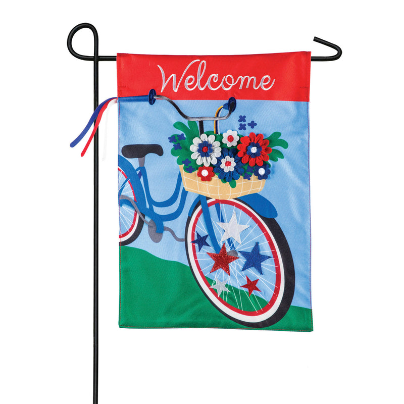 Patriotic Bicycle Garden Linen Flag,14l9175bl