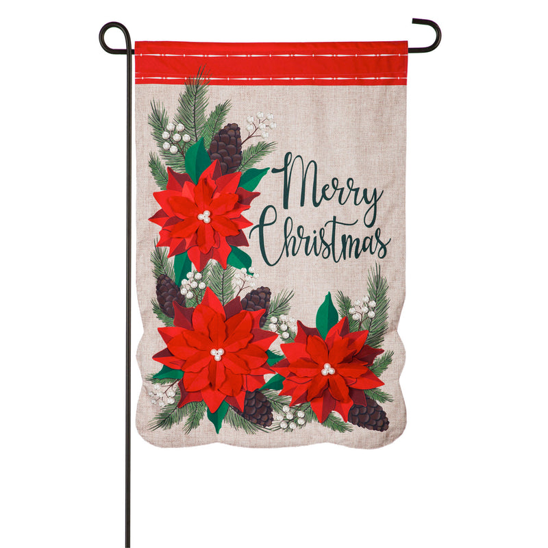 Christmas Poinsettia Floral Garden Linen Flag,14l9313