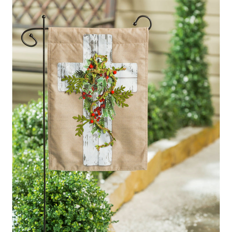 Woodgrain Cross Garden Linen Flag,14l9359