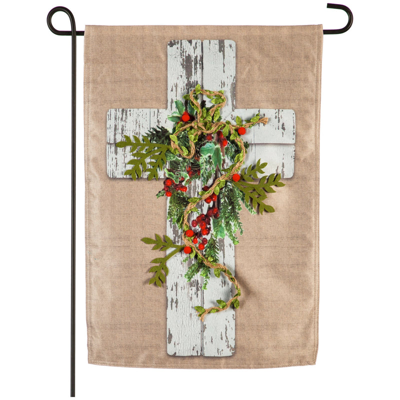 Woodgrain Cross Garden Linen Flag,14l9359