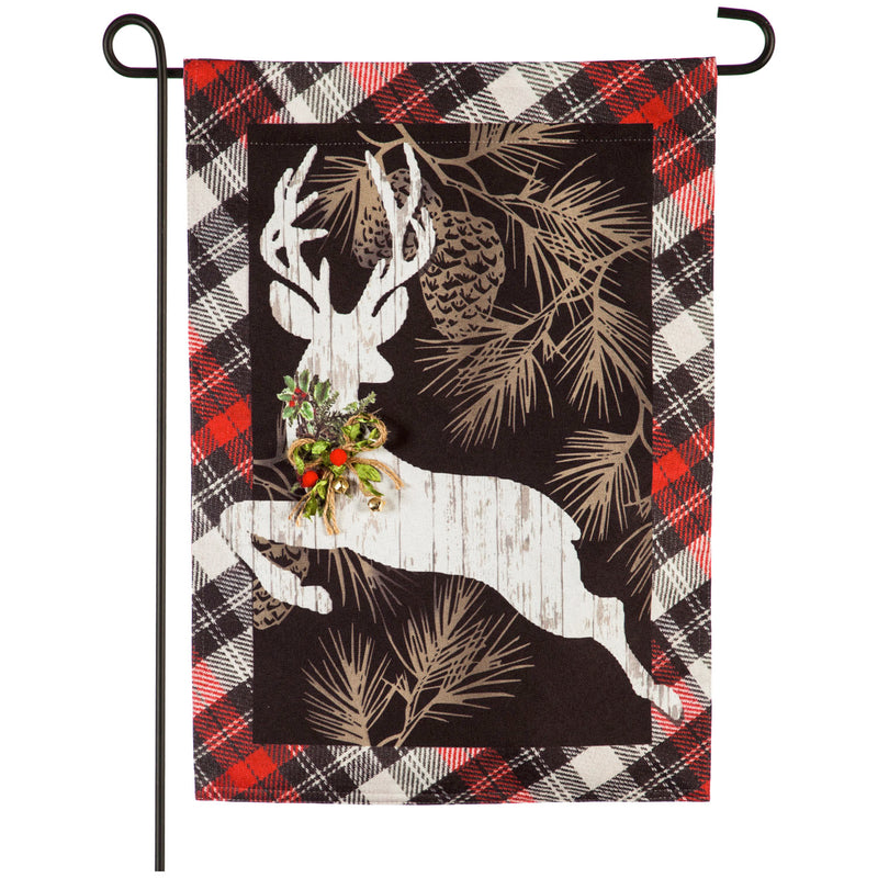 Woodgrain Reindeer Garden Linen Flag,14l9361