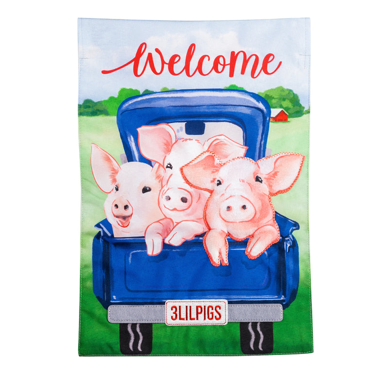 Pig Trio Garden Linen Flag,14l9629