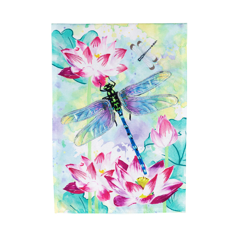 Dragonfly with Lotus Garden Linen Flag,14l9640