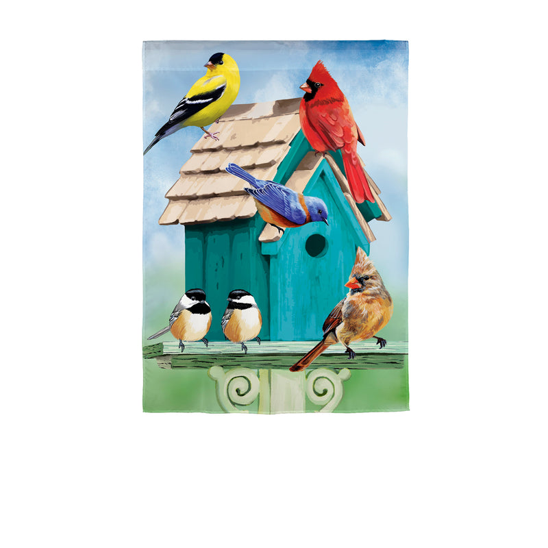 Birdhouse Gathering Garden Linen Flag,14l9703