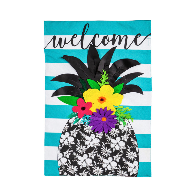 Floral Pineapple Stripe Garden Linen Flag,14l9876