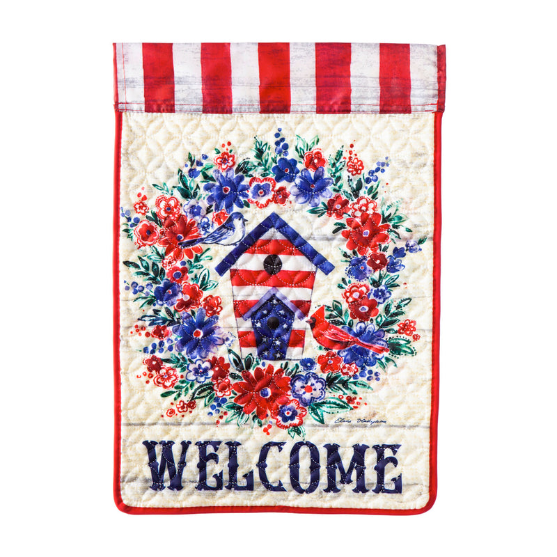 Birdhouse Wreath Garden Quilted Flag,14q9877