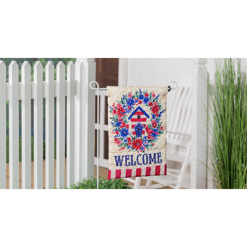 Birdhouse Wreath Garden Quilted Flag,14q9877