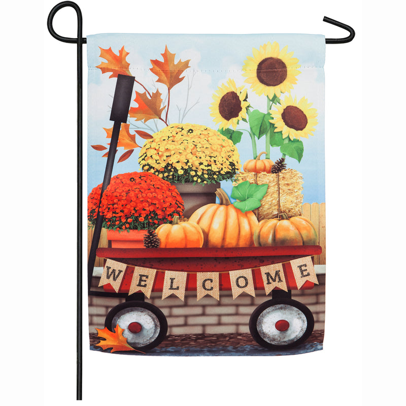 Autumn Red Wagon Garden Suede Flag,14s8734