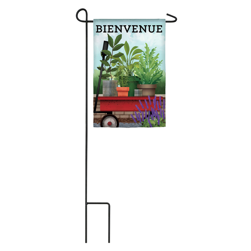 Bienvenue Red Wagon Garden Suede Flag,14s9125