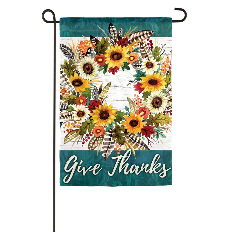 Give Thanks Wreath Garden Suede Flag,14s9264