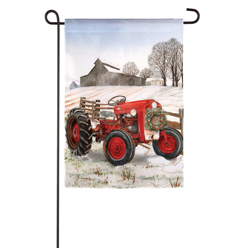 Winter Red Tractor Garden Suede Flag,14s9332