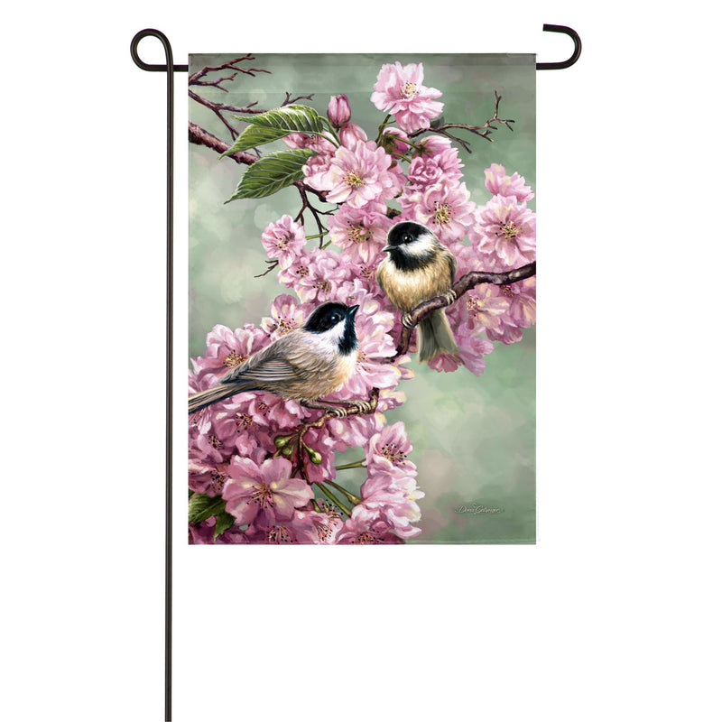 Chickadees and Cherry Blossoms Garden Suede Flag,14s9579