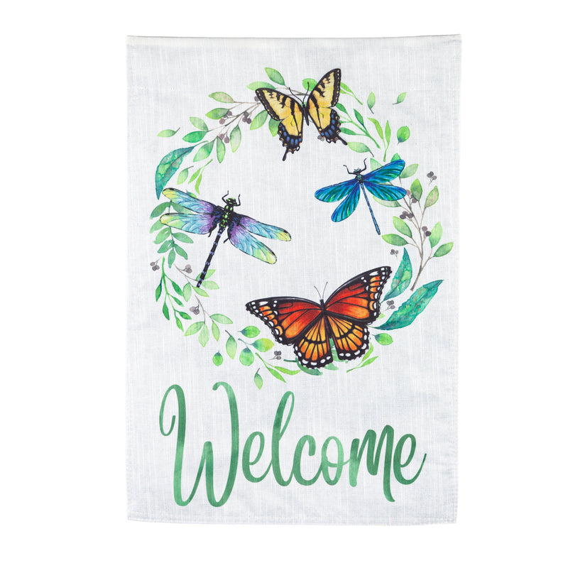 Butterfly & Dragonfly Wreath Garden Strié Flag,14t9707