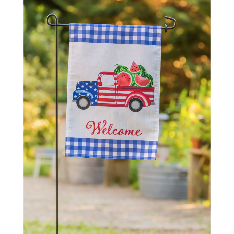 Patriotic Watermelon Truck Garden Strié Flag,14t9714