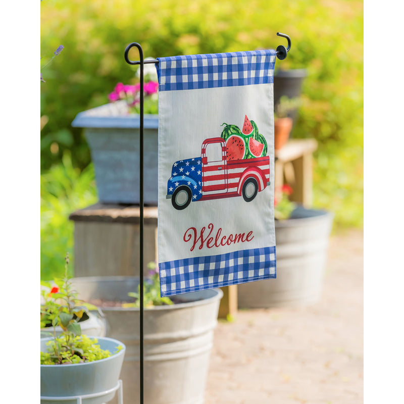 Patriotic Watermelon Truck Garden Strié Flag,14t9714