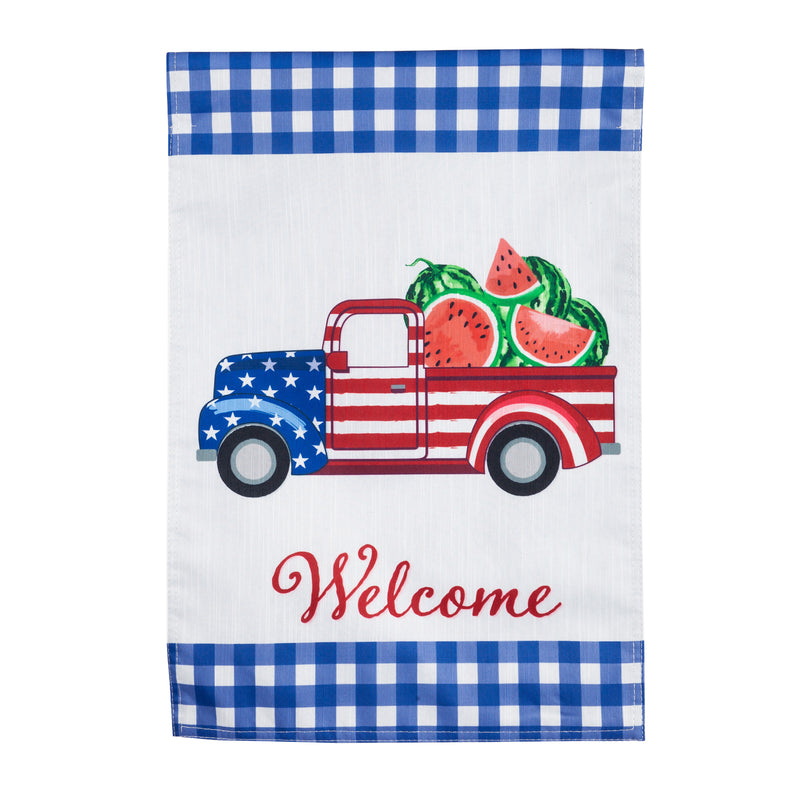 Patriotic Watermelon Truck Garden Strié Flag,14t9714