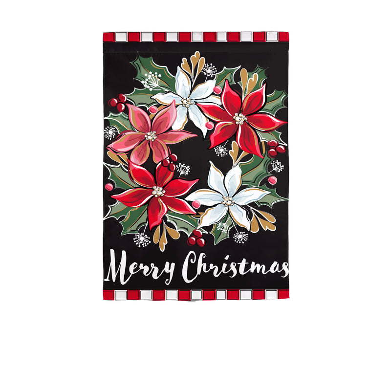 Poinsettia Wreath Applique House Flag,1510014