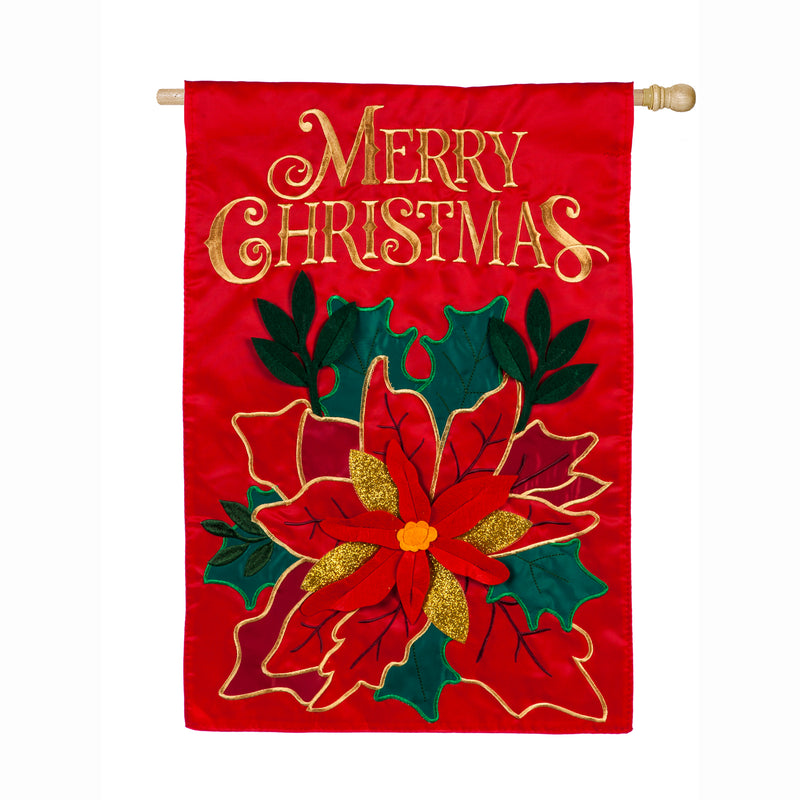 Christmas Poinsettia House Applique Flag,158963