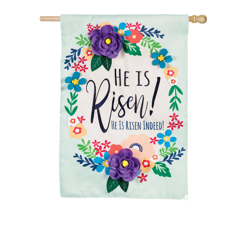 He Is Risen Floral House Applique Flag, 44"x28"inches