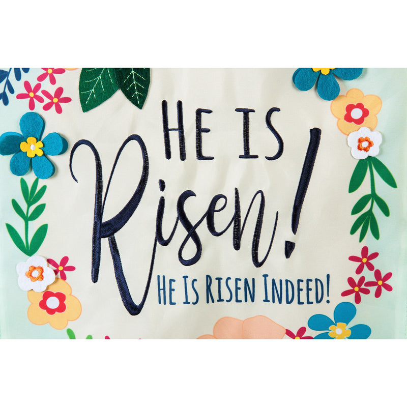 He Is Risen Floral House Applique Flag, 44"x28"inches