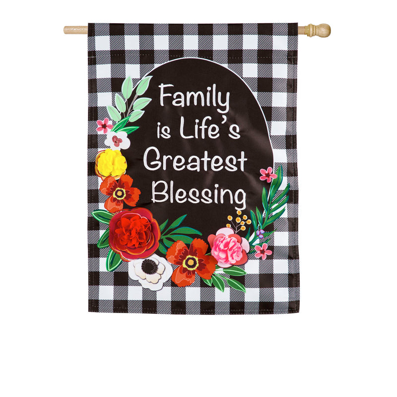 Evergreen Flag,Family is Life's Greatest Blessing House Applique Flag,28x0.5x44 Inches