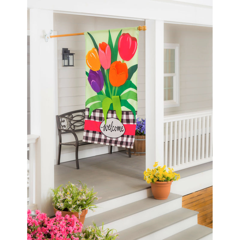 Welcome Spring Tulips House Applique Flag,159107