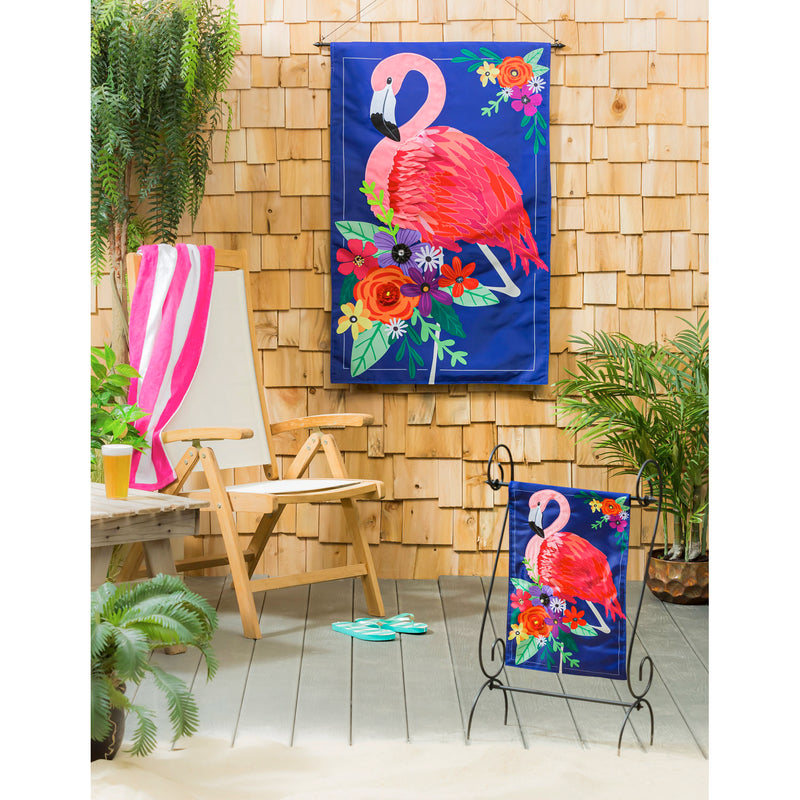 Evergreen Flag,Floral Flamingo House Applique Flag,28x0.5x44 Inches
