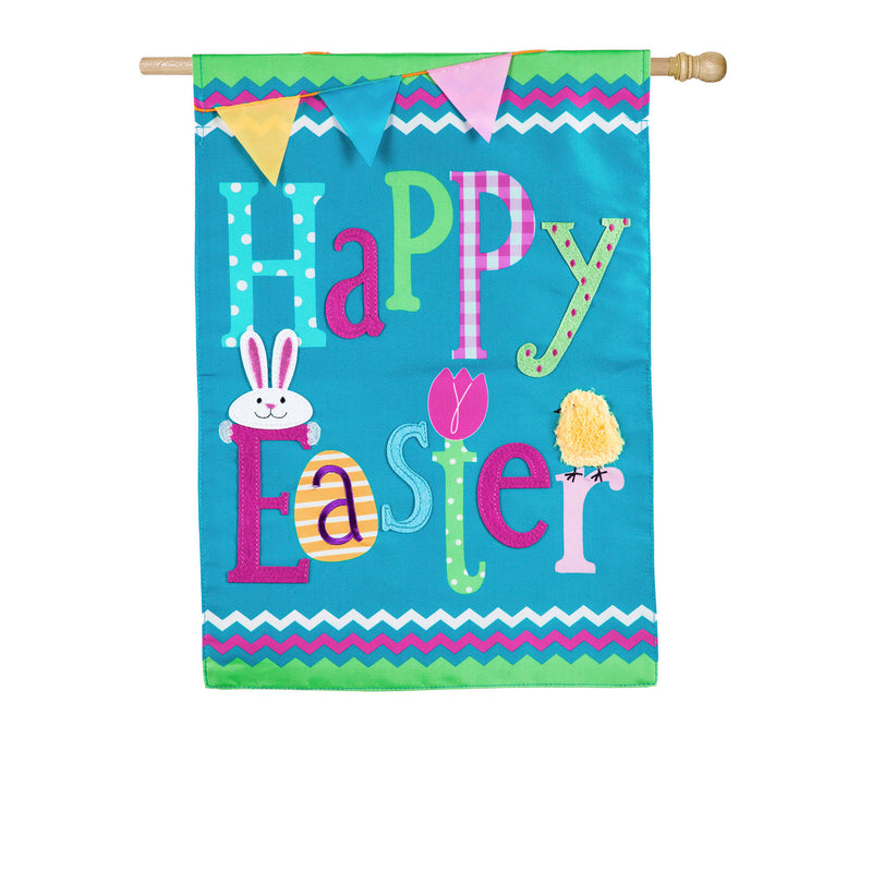 Happy Easter House Applique Flag, 44"x28"inches