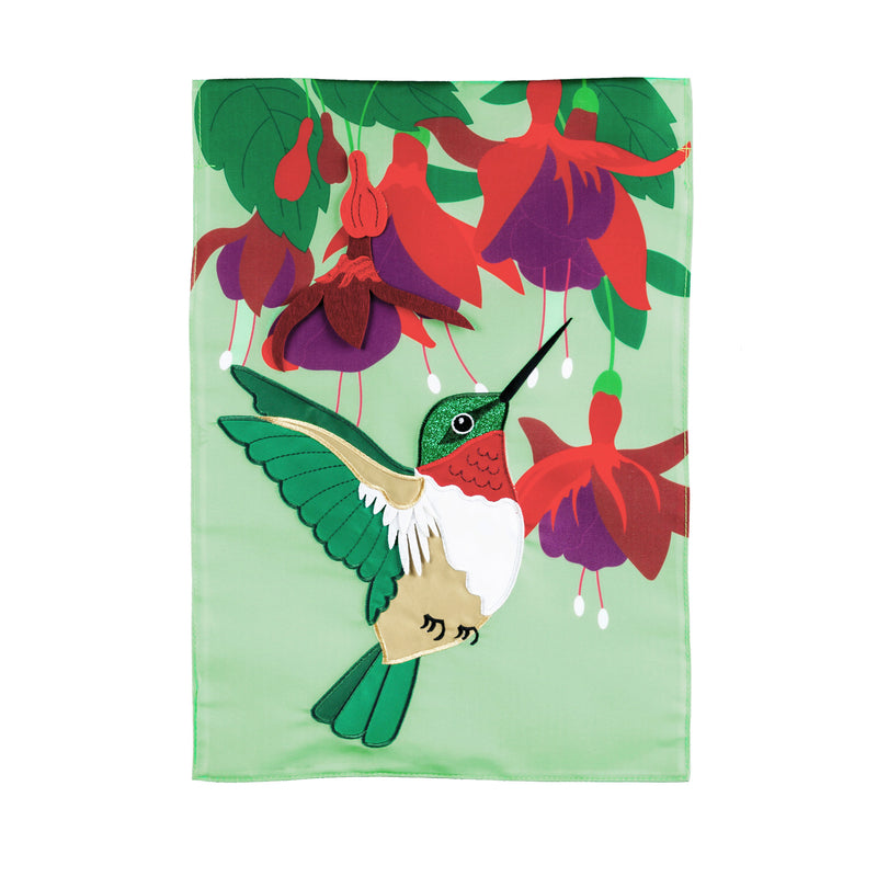 Evergreen Hummingbird and Fuchsia House Applique Flag, 44'' x 28'' inches