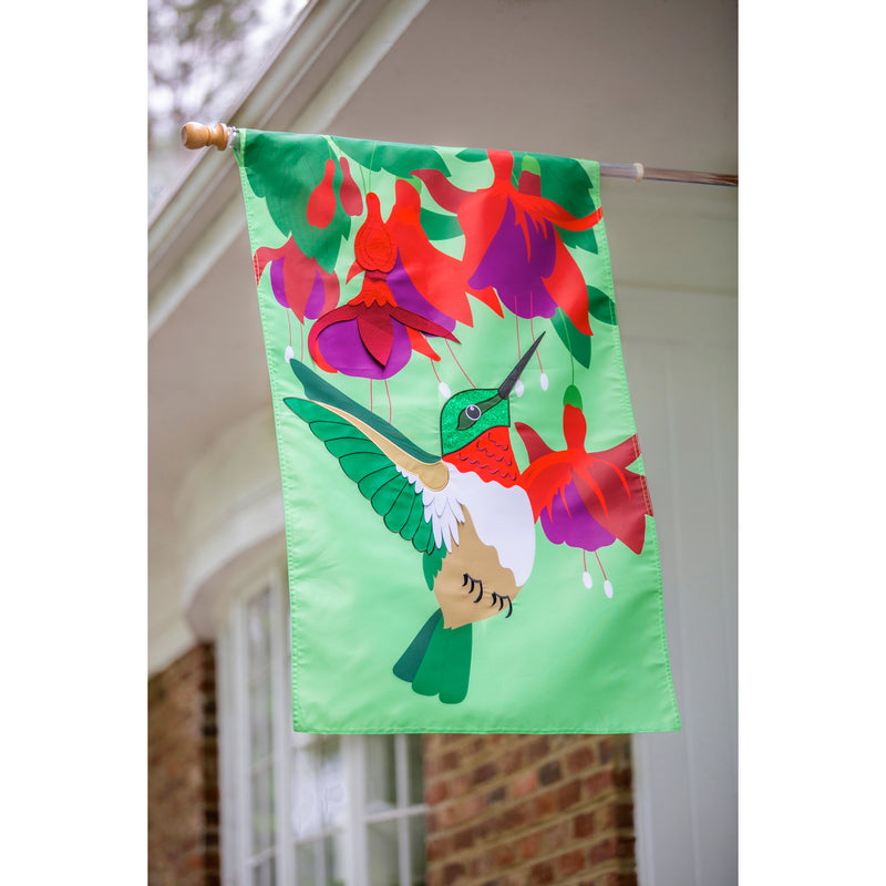 Evergreen Hummingbird and Fuchsia House Applique Flag, 44'' x 28'' inches