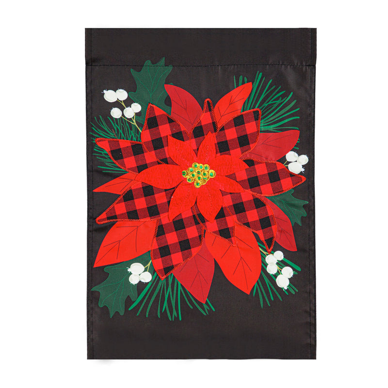 Buffalo Check Poinsettia  House Applique Flag,159182