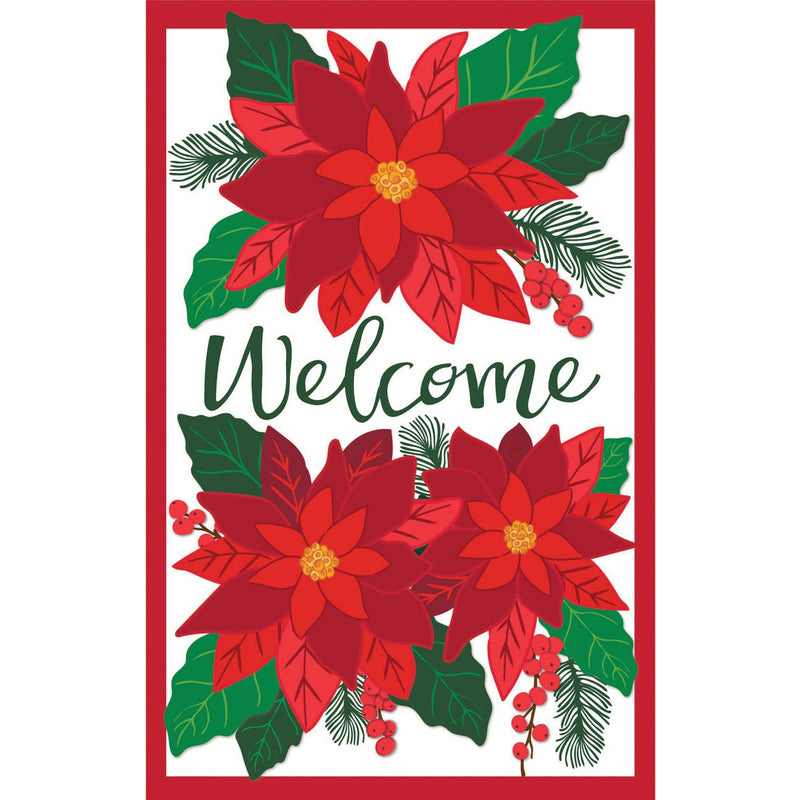 Poinsettia Welcome House Applique Flag,159185