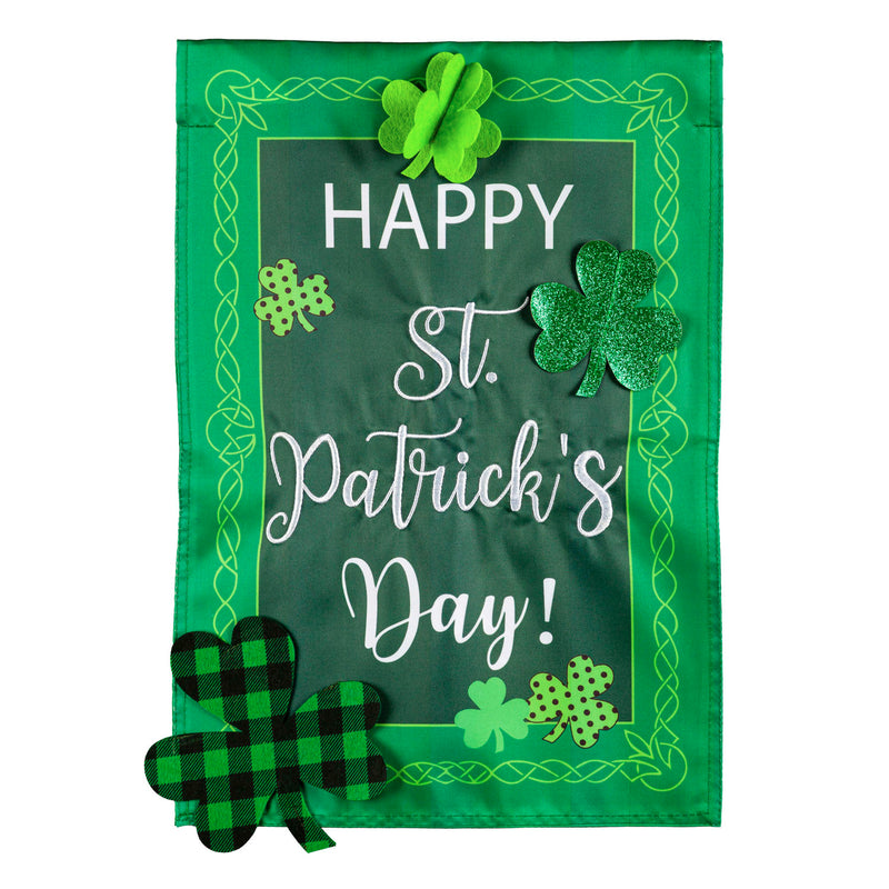 St. Patrick's Patterned Shamrocks House Applique Flag,159220