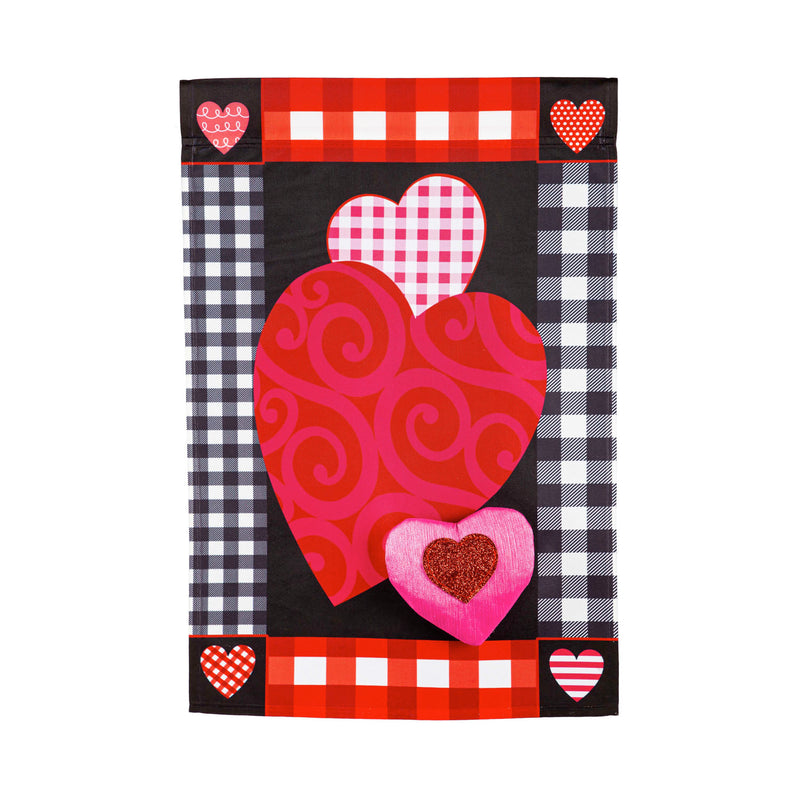 Valentine's Heart Patterned Border House Applique Flag, 44"x28"inches