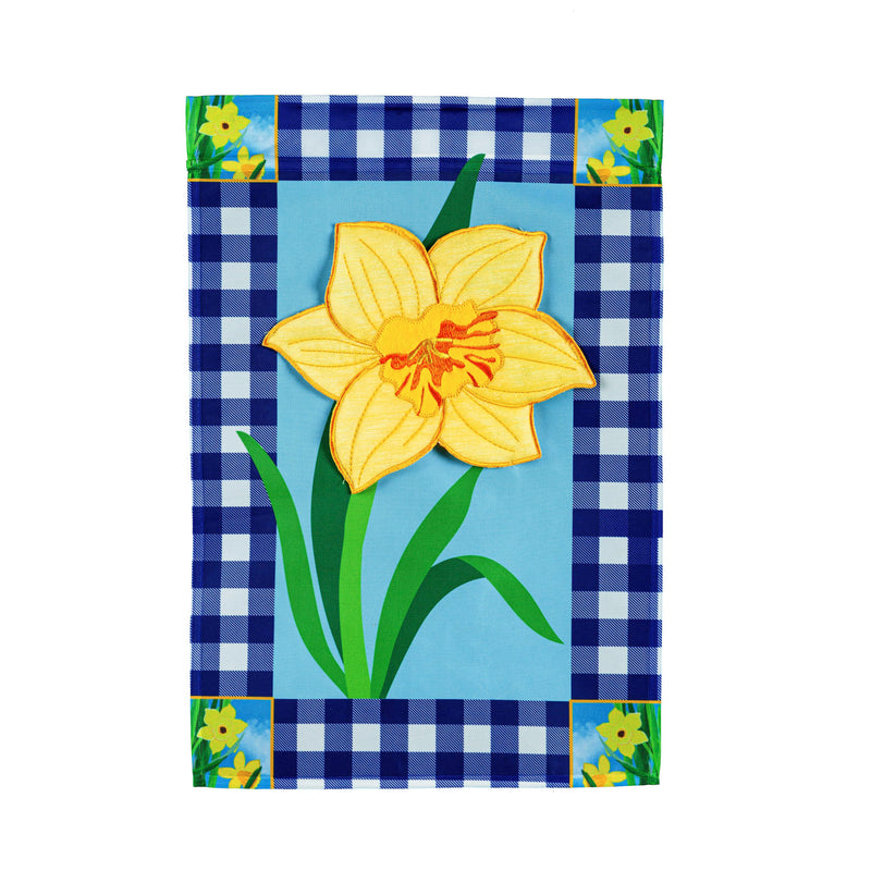 Buffalo Check Daffodils House Applique Flag, 44"x28"inches