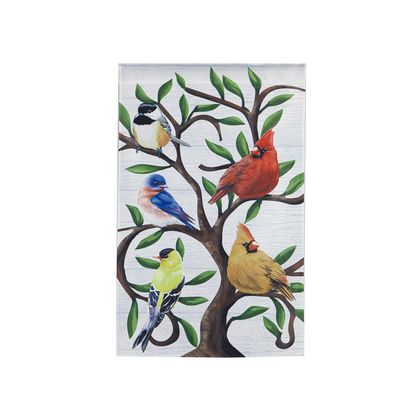 Songbirds in Tree of Life Trelis House Applique Flag,159262sa