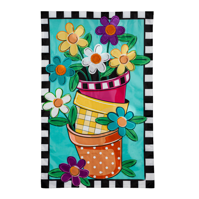 Stacked Spring Flower Pots House Applique Flag,159455