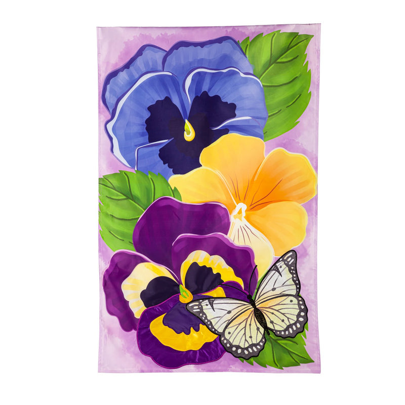 Pansy & Butterfly Applique House Flag,159683