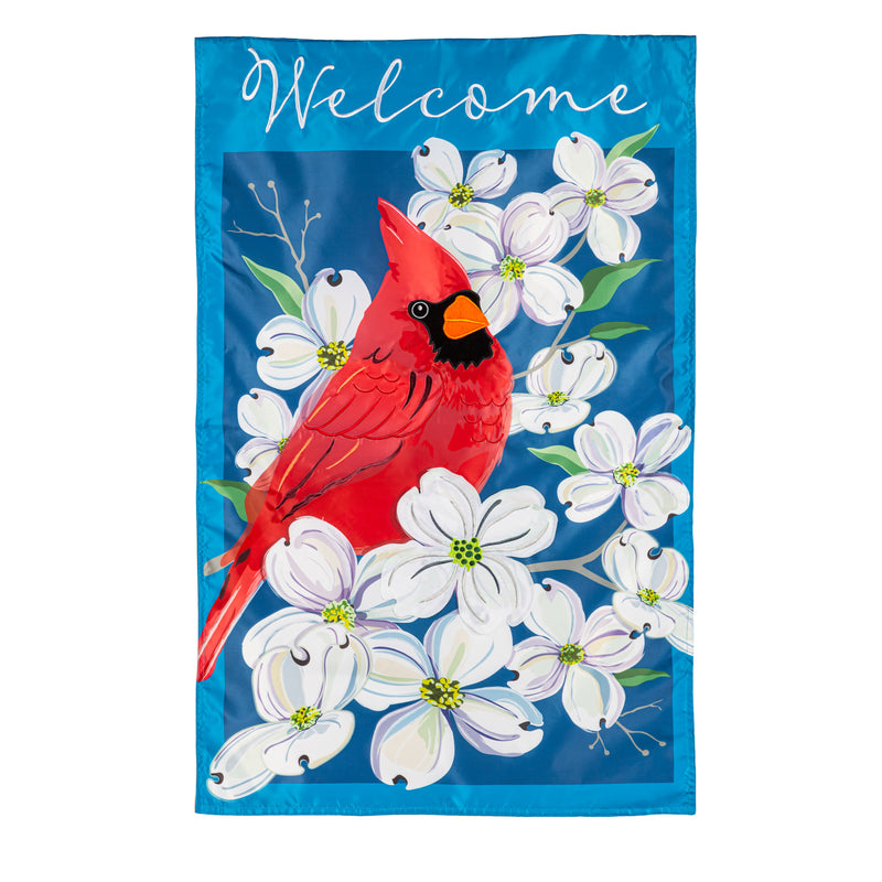 Spring Dogwood Cardinal Applique House Flag,159689