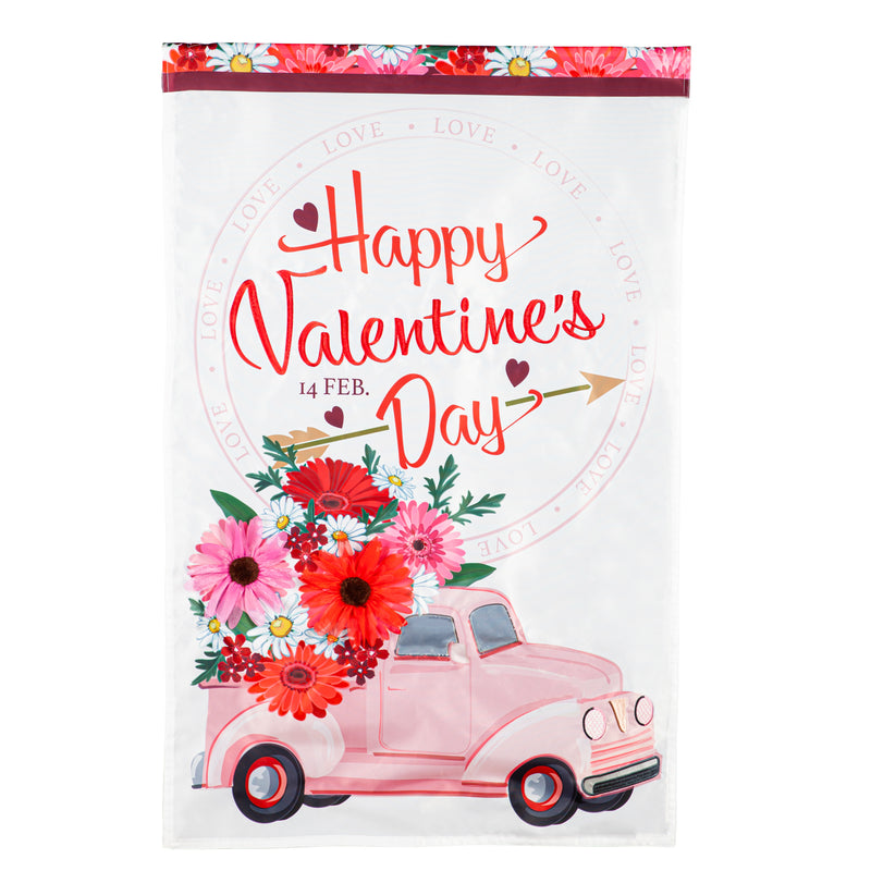 Valentine's Flower Truck Applique House Flag,159699