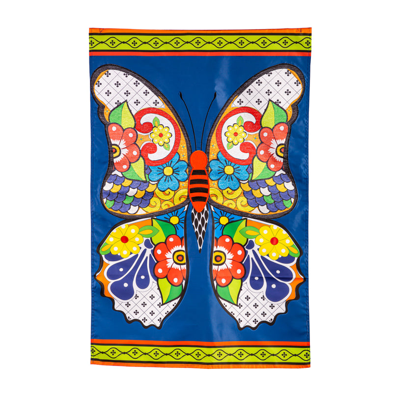 Evergreen Flag,Talavera Butterfly Applique House Flag,28x0.25x44 Inches