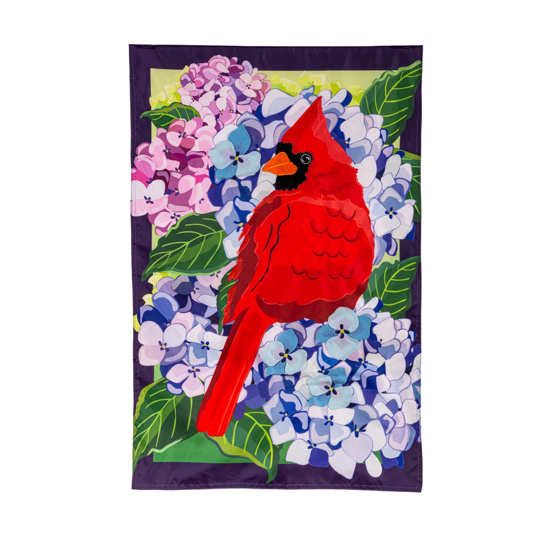 Red Cardinal and Hydrangeas Applique House Flag,159808