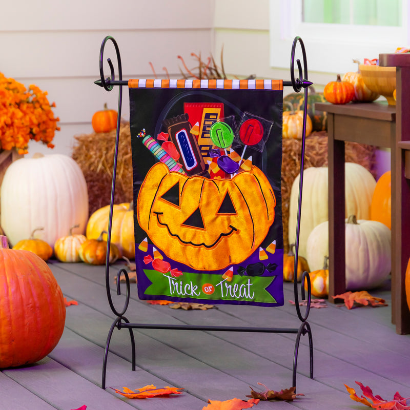 Trick or Treat Halloween Pumpkin Bucket Applique House Flag,159903